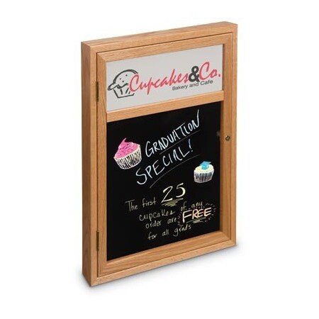 United Visual Products 18"x24" 1-Door Enclosed Wet/Dry Erase, Header, White Board/Walnut UV850DH-WALNUT-WHTPORC
